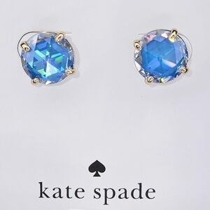Kate Spade Round Stud Earrings Sapphire Colored Gold Tone CZ Gift Box Colorful